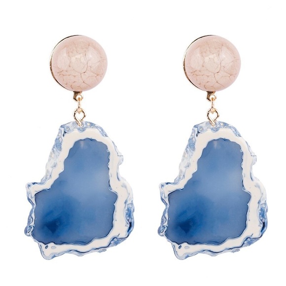 Acrylic Stone Blue Earrings - Picture 4 of 6